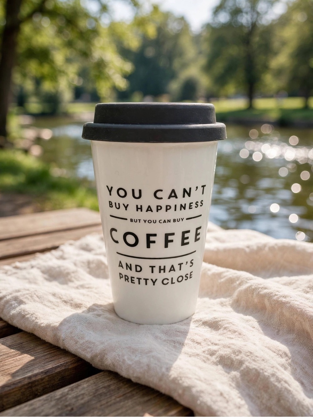 Indigo “You Can’t Buy Happiness” Travel Mug